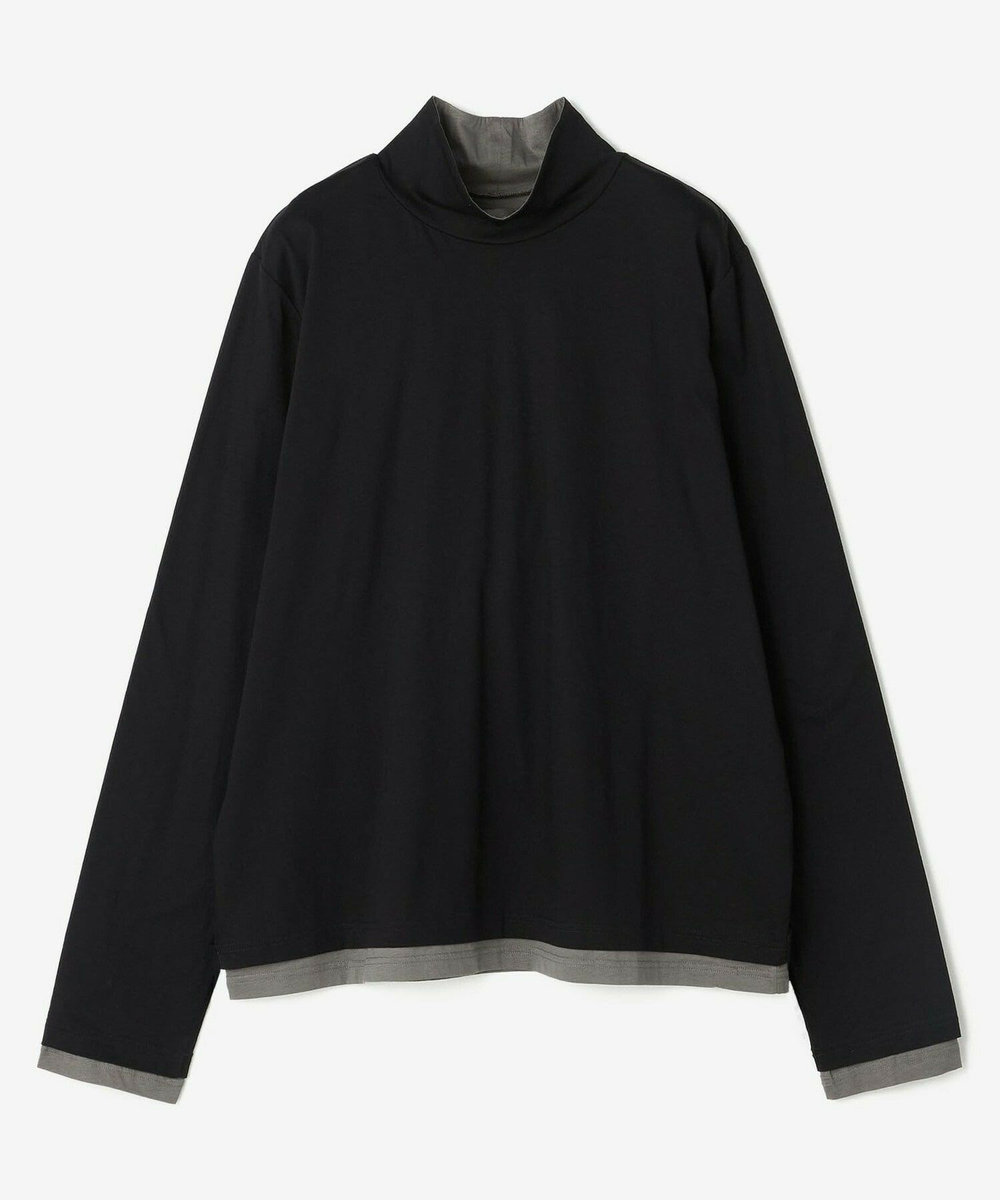 feerique Lサイズ（大きいサイズ） 【大きいサイズ】feerique シアー天竺配色ハイネックプルオーバー ブラック系その他