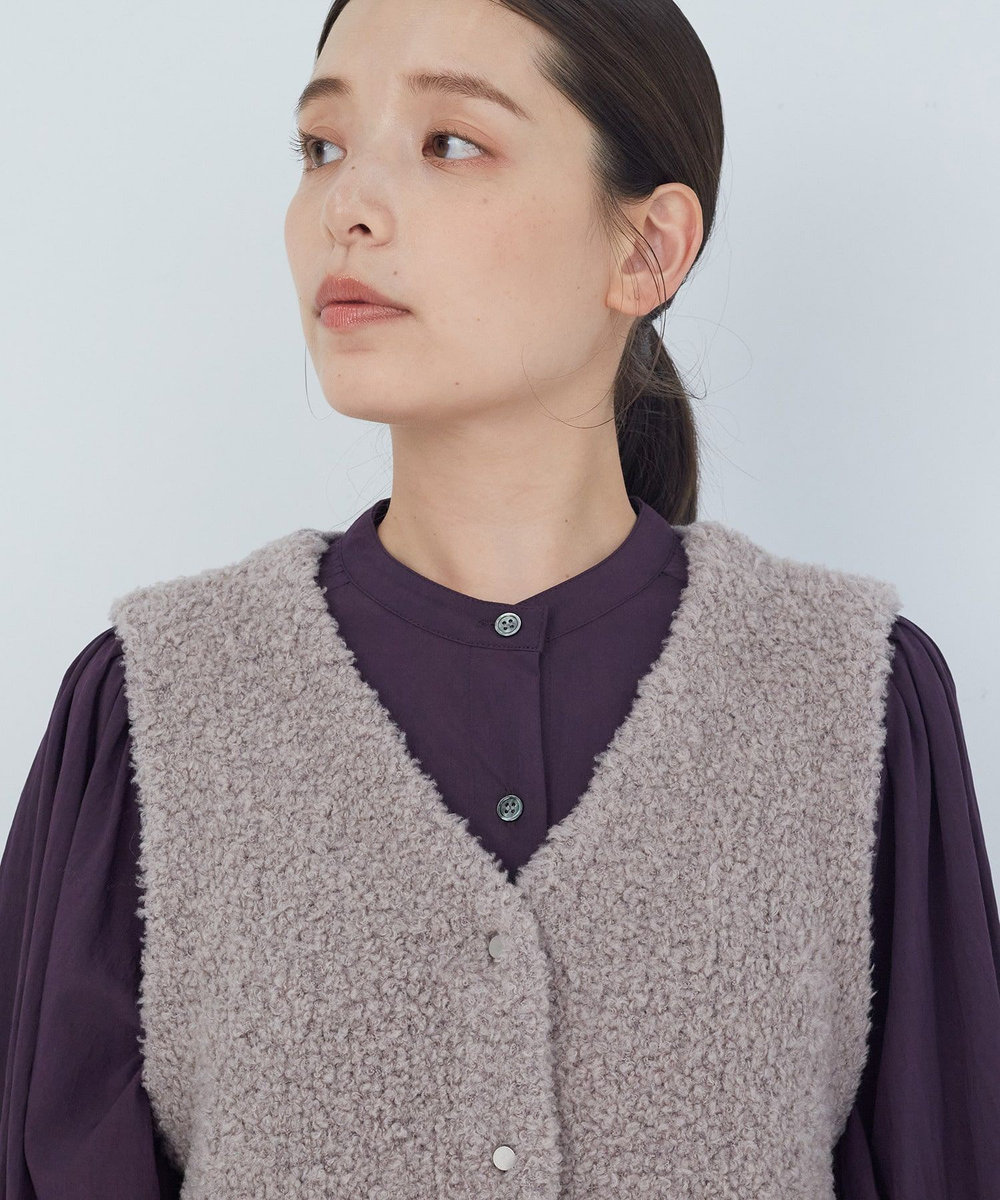 ADIEU TRISTESSE ブークレー×ウールセミ梳毛コンビベスト モカ