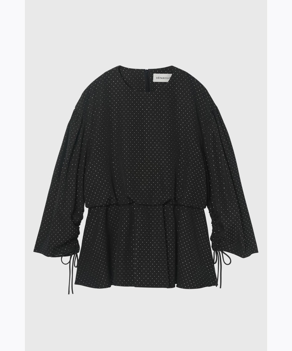 DÉPAREILLÉ METALLIC DOT JACQUARD GATHER BLOUSE / メタリックドットジャガードギャザーブラウス ブラック