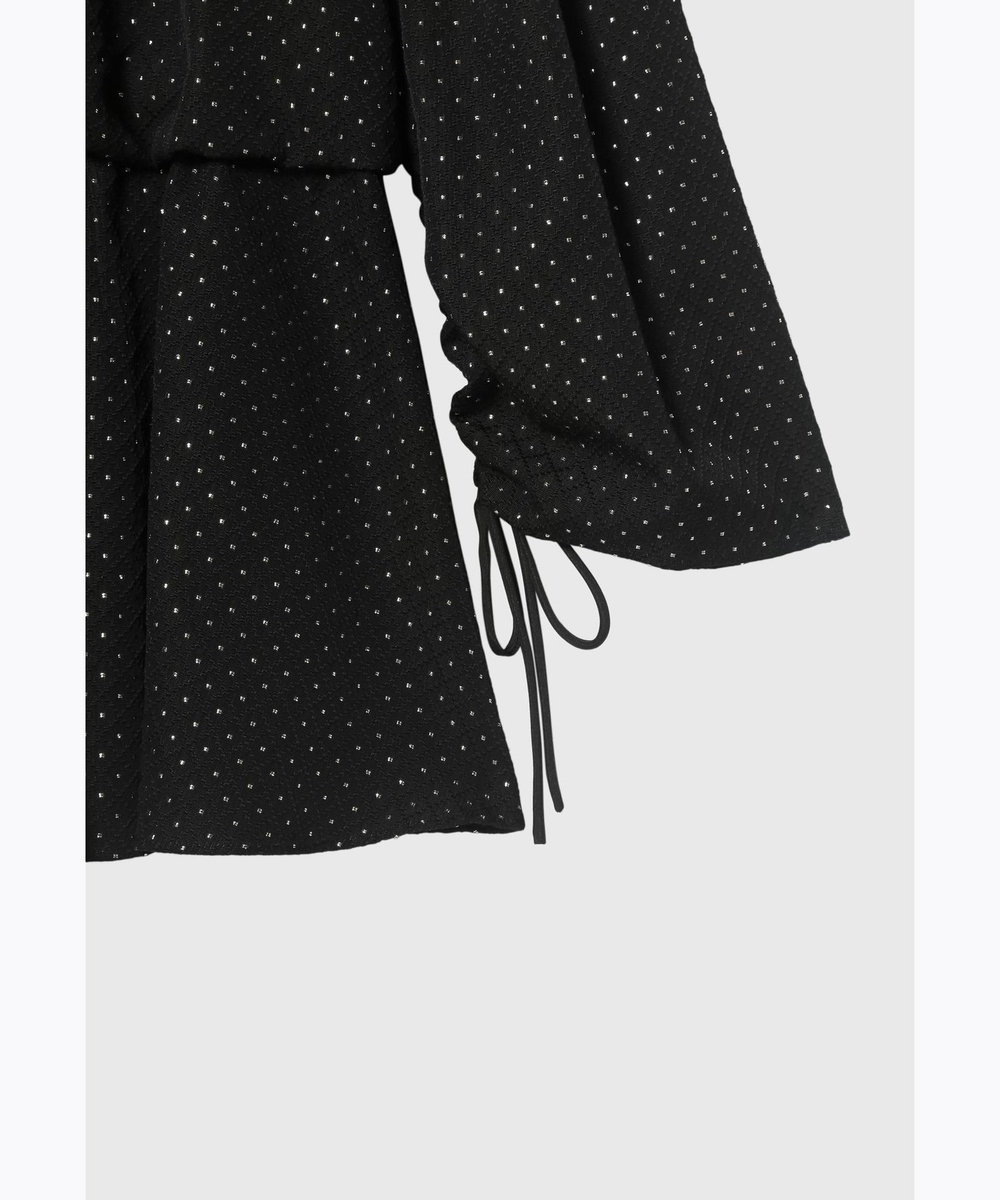 DÉPAREILLÉ METALLIC DOT JACQUARD GATHER BLOUSE / メタリックドットジャガードギャザーブラウス ブラック