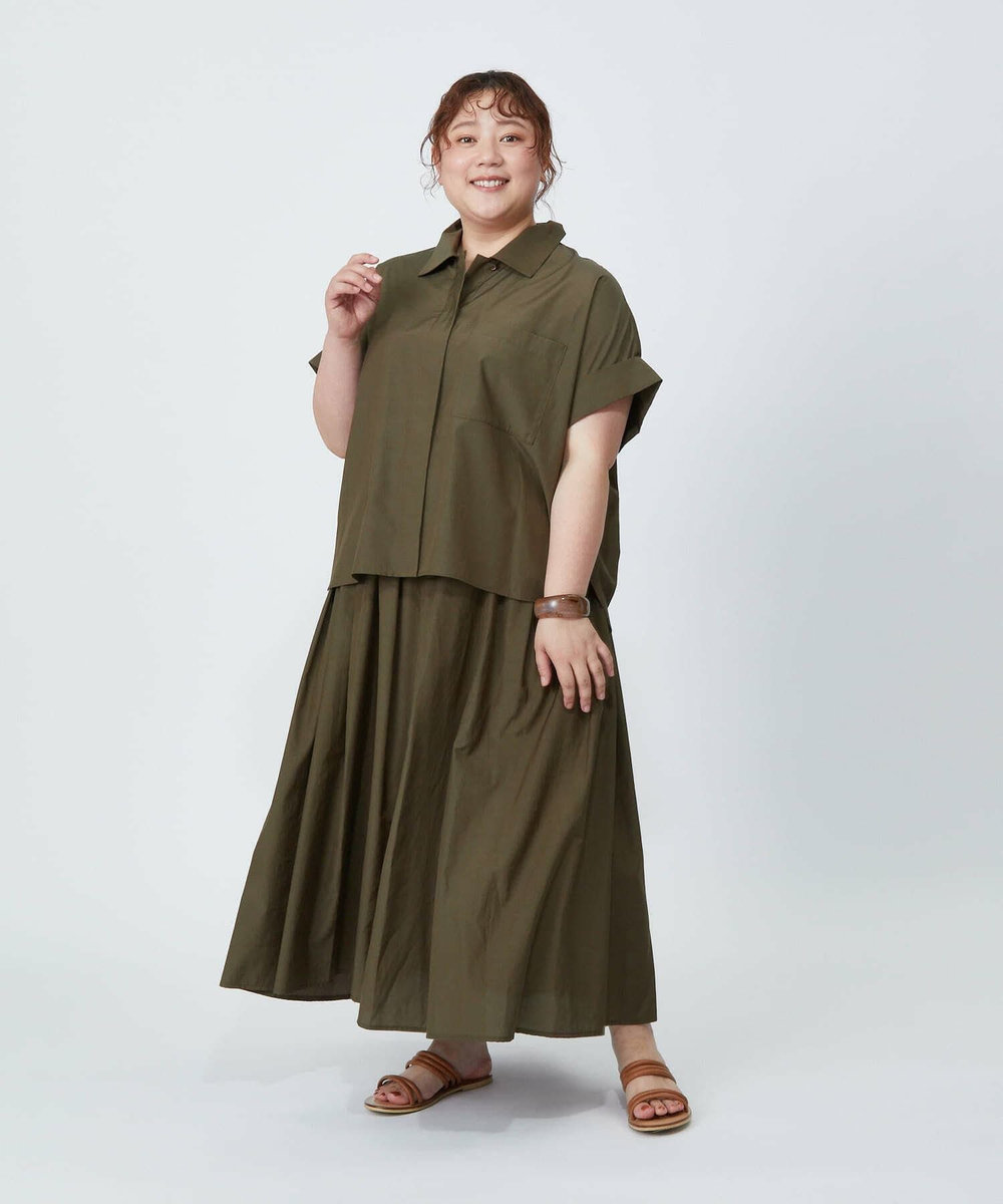 MOGA Lサイズ（大きいサイズ） 【大きいサイズ】ソフトブロードドロップショルダーシャツブラウス［セットアップ可能］ カーキ