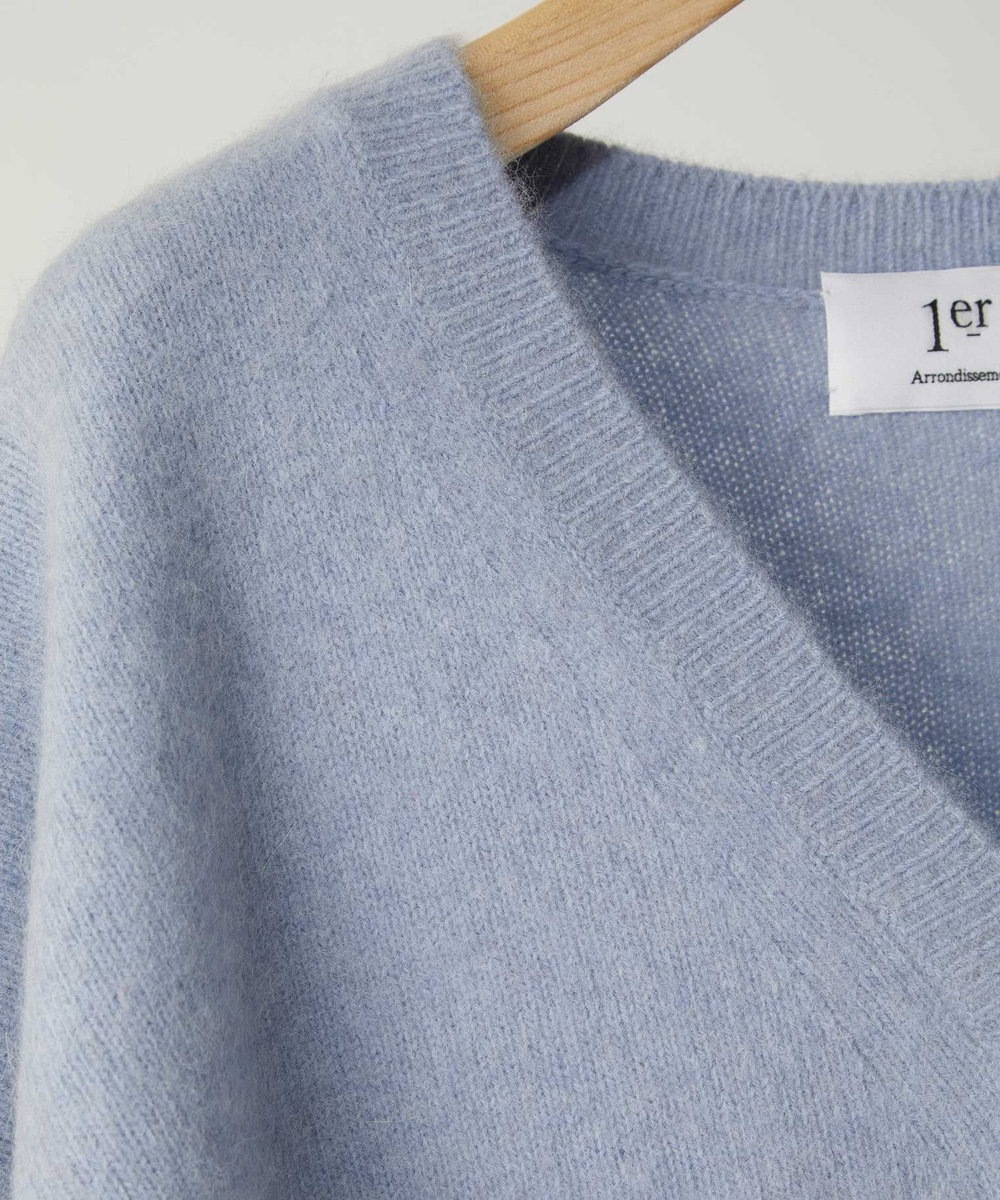 1er Arrondissement FOXウールVネックニット サックスブルー