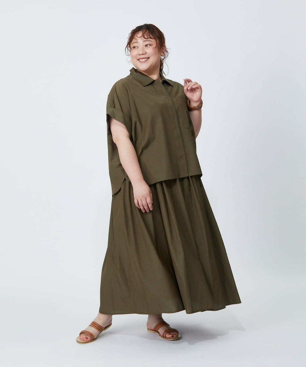 MOGA Lサイズ（大きいサイズ） 【大きいサイズ】ソフトブロードドロップショルダーシャツブラウス［セットアップ可能］ カーキ
