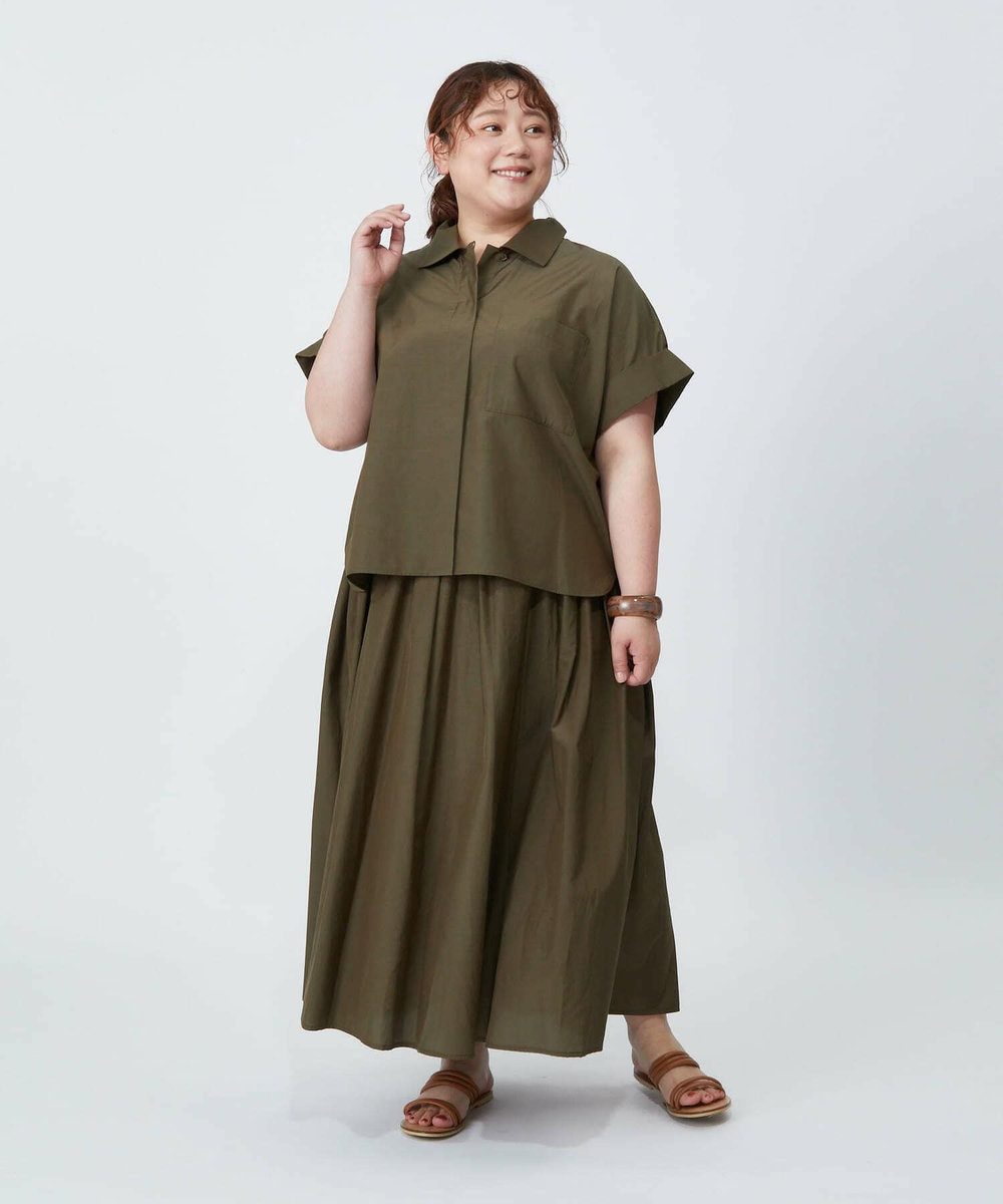 MOGA Lサイズ（大きいサイズ） 【大きいサイズ】ソフトブロードドロップショルダーシャツブラウス［セットアップ可能］ カーキ
