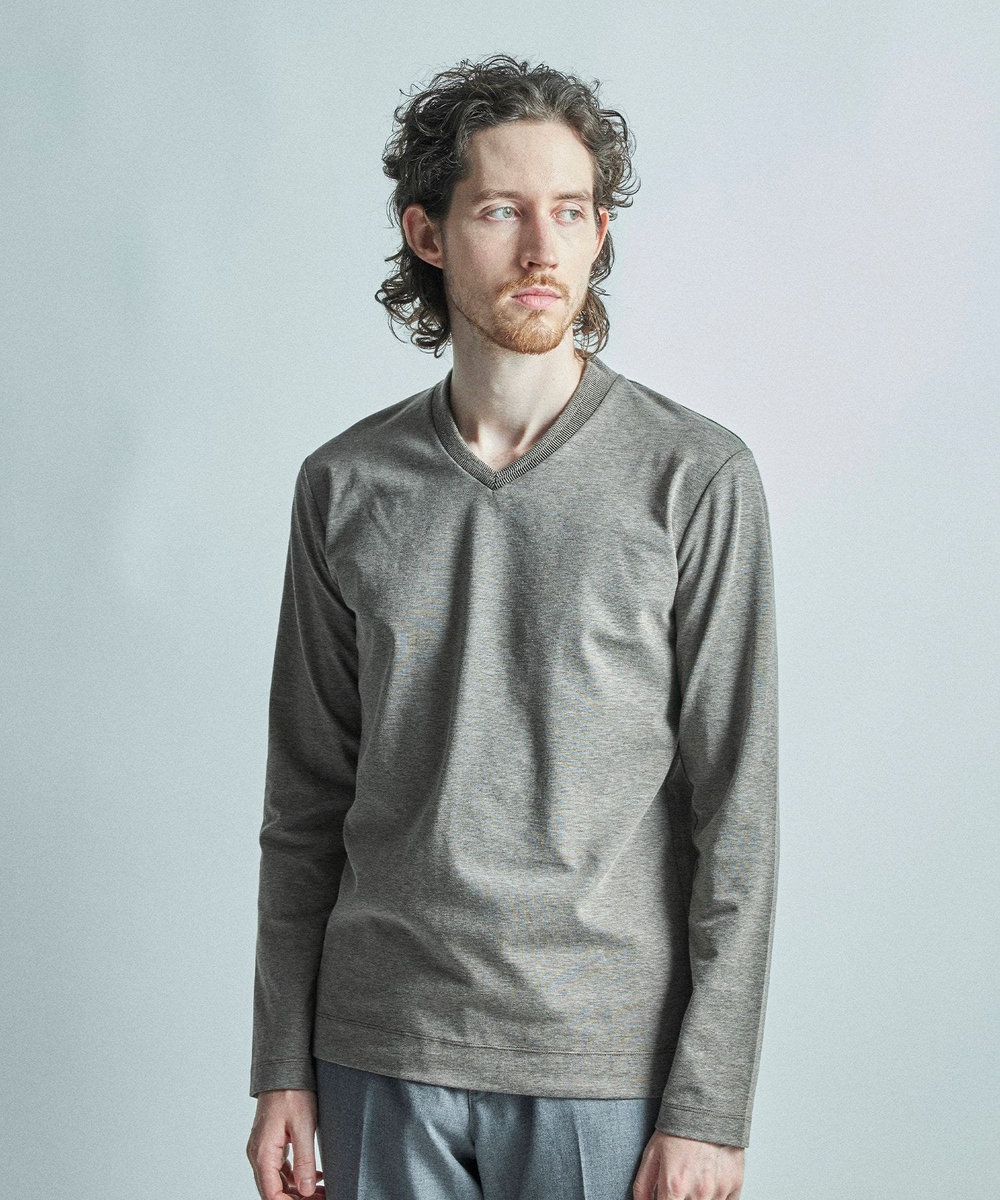 MEN'S BIGI 【ACTIVE TAILOR/アクティブテイラー】シルケットスムースVネック長袖Tシャツ ブラウン