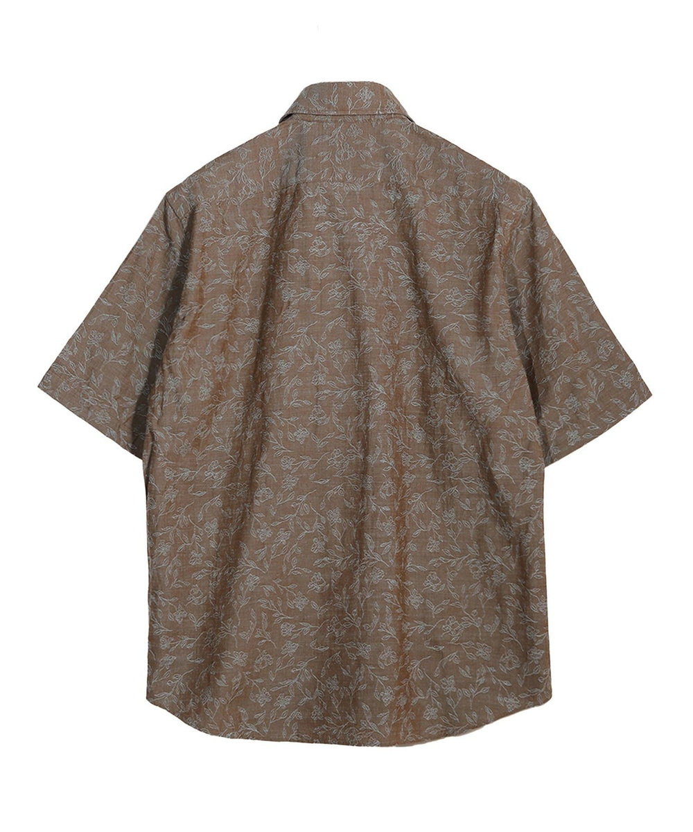 MEN'S BIGI ジャガードワンピースカラーハーフスリーブシャツ ブラウン