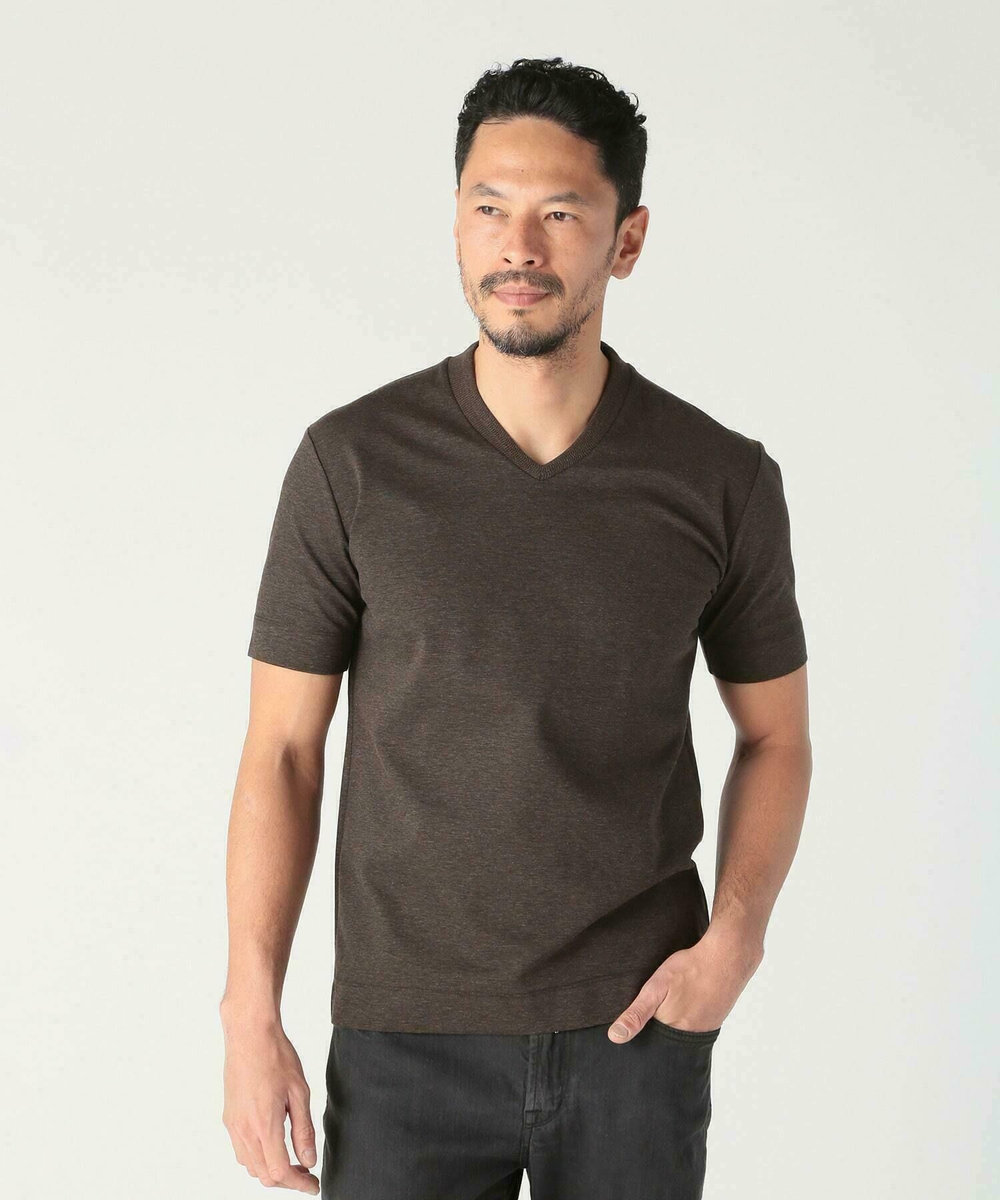 MEN'S BIGI 【ACTIVE TAILOR/アクティブテイラー】シルケットスムースVネックTシャツ＜接触冷感 / UVカット＞ ブラウン