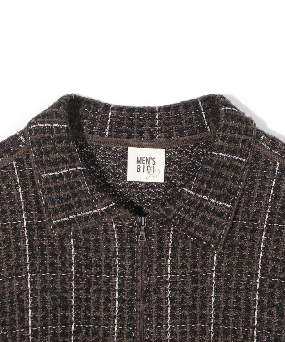 MEN'S BIGI ツイードチェック ニットブルゾン ブラウン