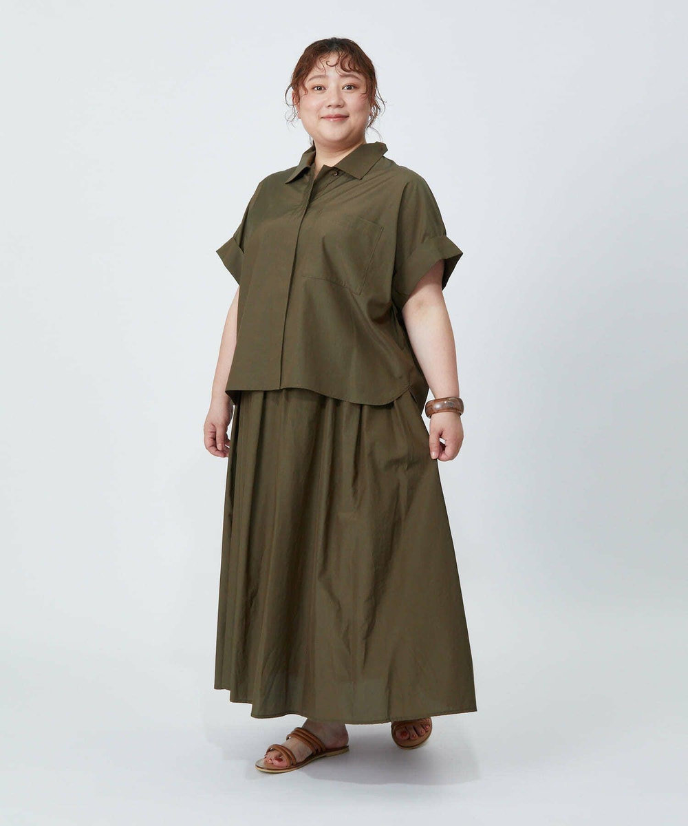 MOGA Lサイズ（大きいサイズ） 【大きいサイズ】ソフトブロードドロップショルダーシャツブラウス［セットアップ可能］ カーキ