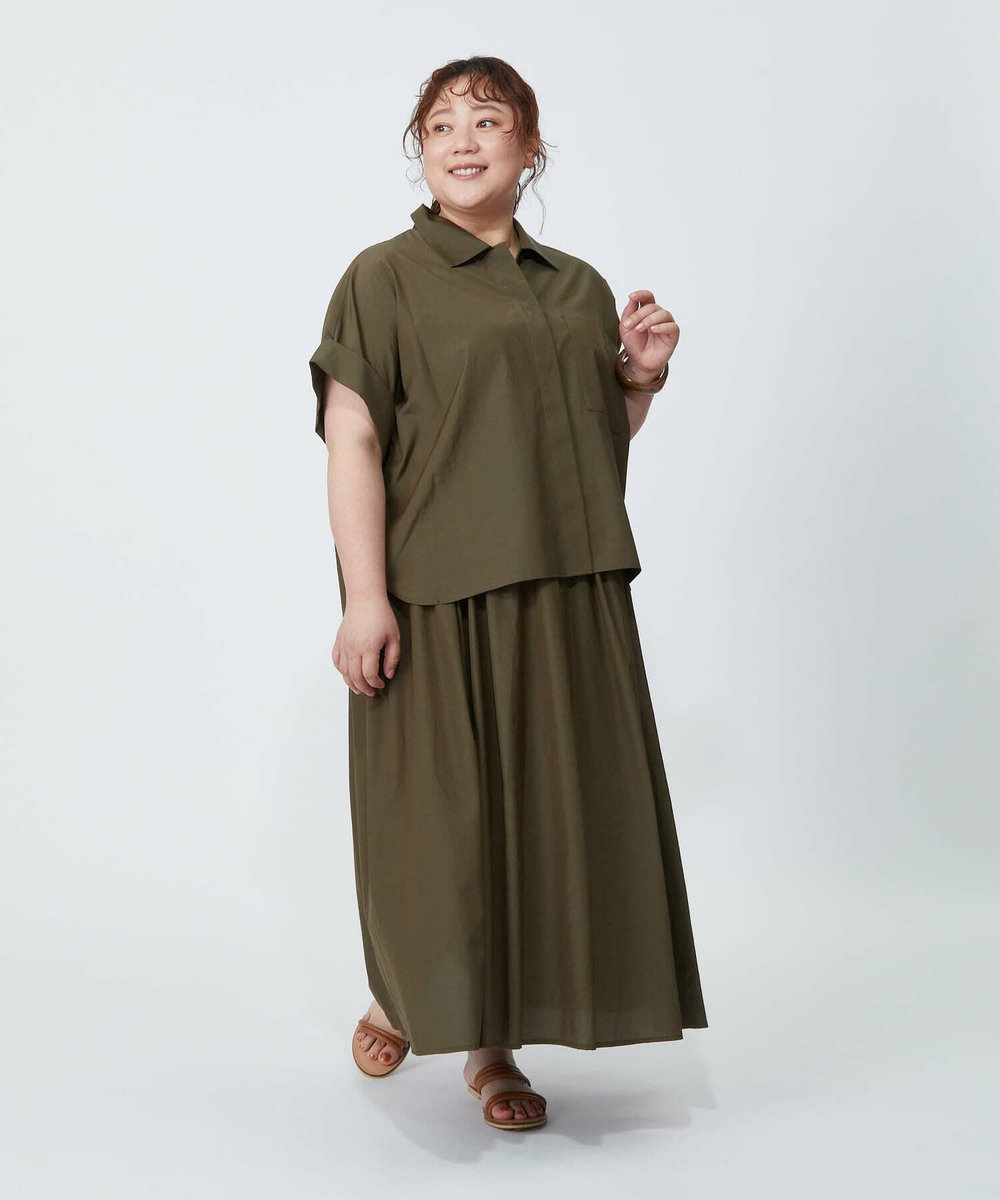 MOGA Lサイズ（大きいサイズ） 【大きいサイズ】ソフトブロードドロップショルダーシャツブラウス［セットアップ可能］ カーキ