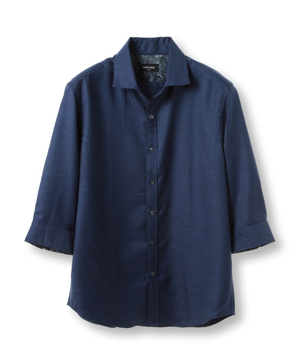 MEN'S BIGI オクシィジュエルストレッチ七分袖シャツ〈ストレッチ〉 ネイビー