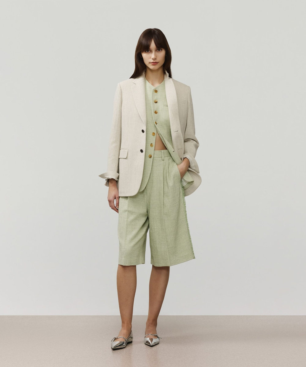 DÉPAREILLÉ SLUB TWEED HALF PANTS / スラブツィードハーフパンツ グリーン