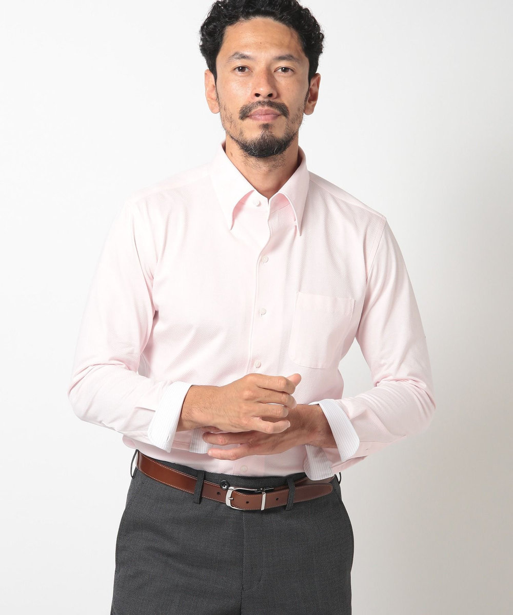 MEN'S BIGI ハイゲージツイルワンピースカラーボタンダウンドレスシャツ ピンク