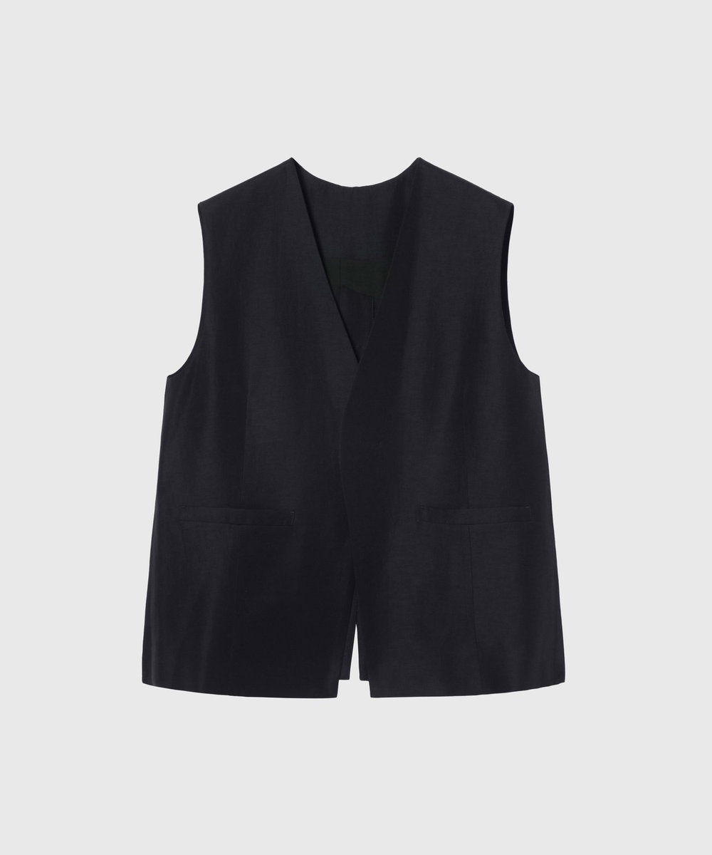 DÉPAREILLÉ TRIACETATE LINEN GILET / トリアセテートリネンジレ ネイビー