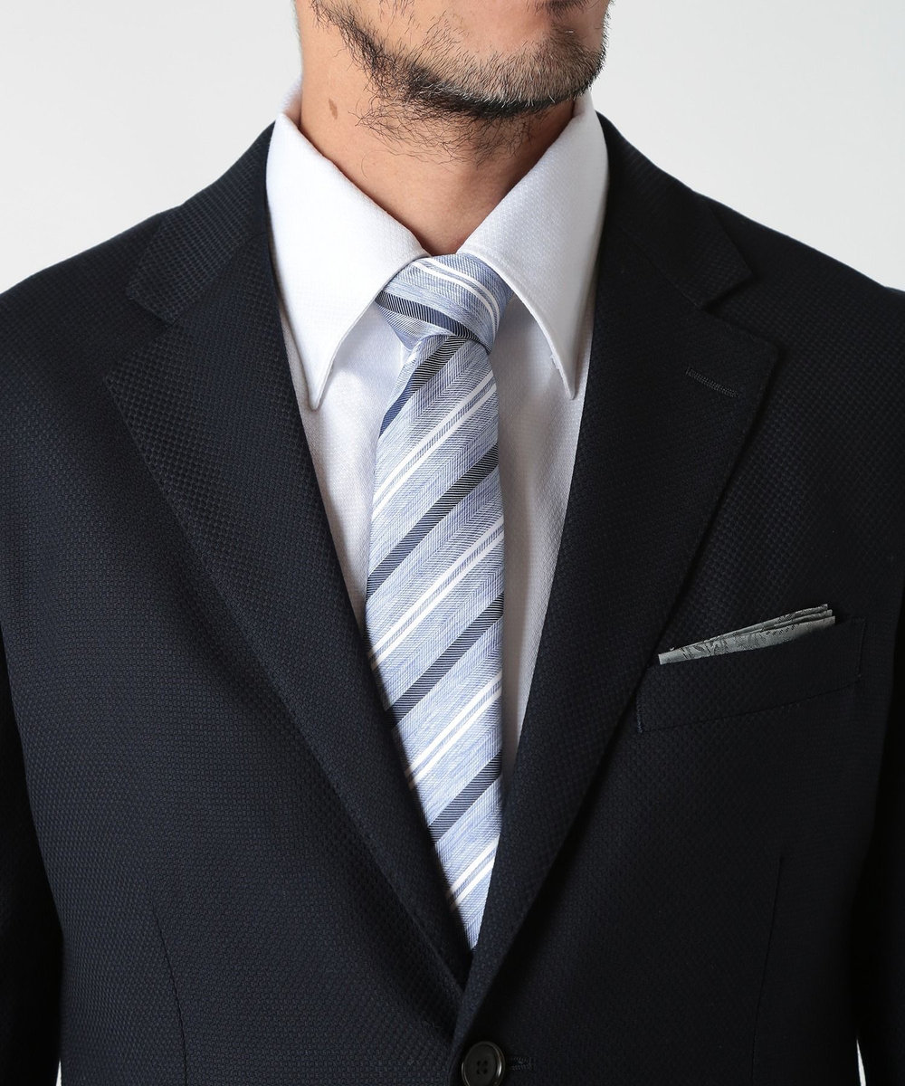 MEN'S BIGI シャンブレーストライプ柄シルクネクタイ ブルー