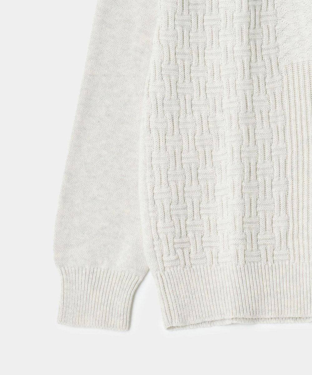 MEN'S BIGI カシミヤ混 パッチワーク風クルーネックニット オフホワイト