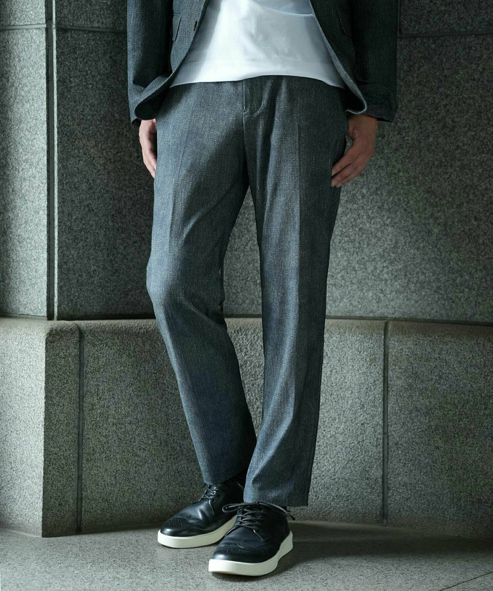 MEN'S BIGI 【COLE HAAN/コール ハーン】別注 トリコットメッシュデニムプリント ストレッチパンツ＜吸水速乾/EASY CARE＞ ブルー