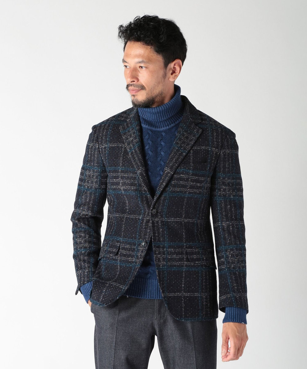 MEN'S BIGI 【RANIFICIO ROMA/ラニフィーチョローマ】ウールチェックジャージジャケット ネイビー