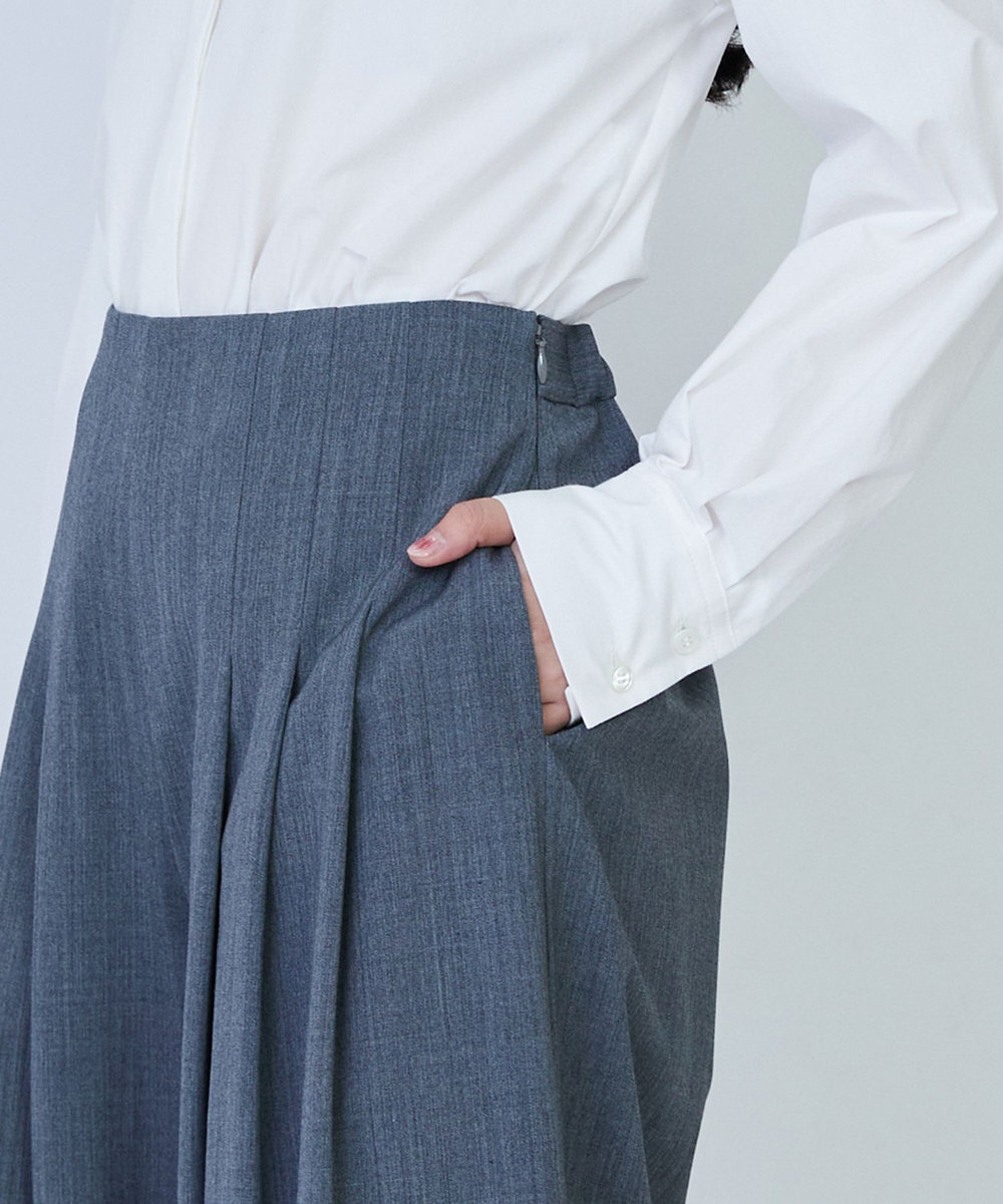 LOISIR ウール混ギャバワイドパンツ ブラック
