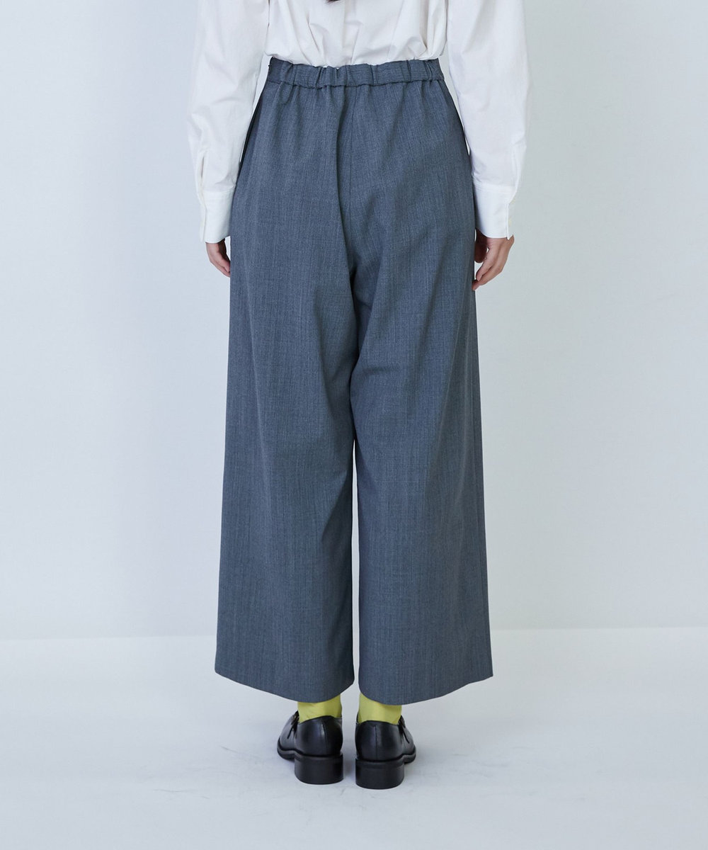 LOISIR ウール混ギャバワイドパンツ ブラック
