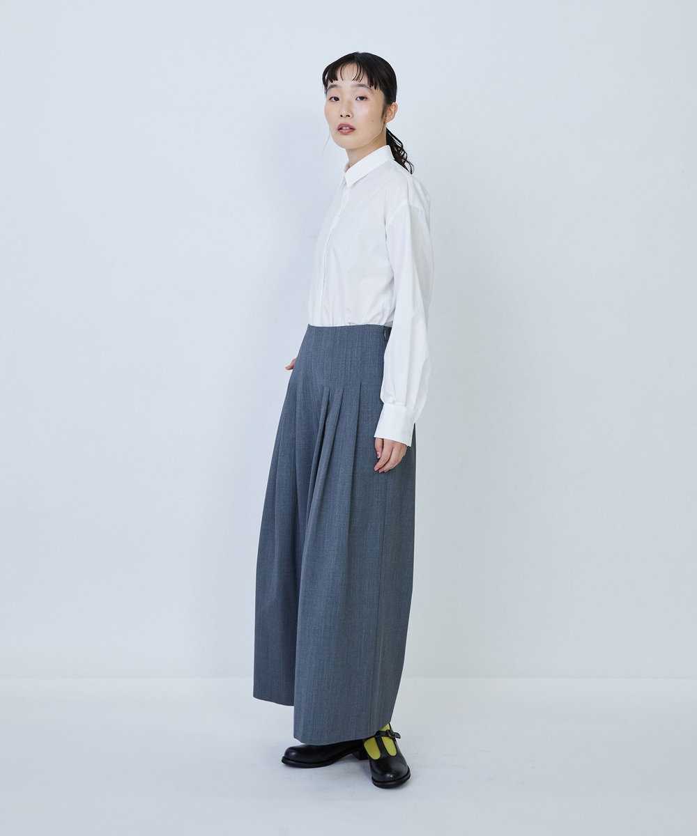 LOISIR ウール混ギャバワイドパンツ ブラック