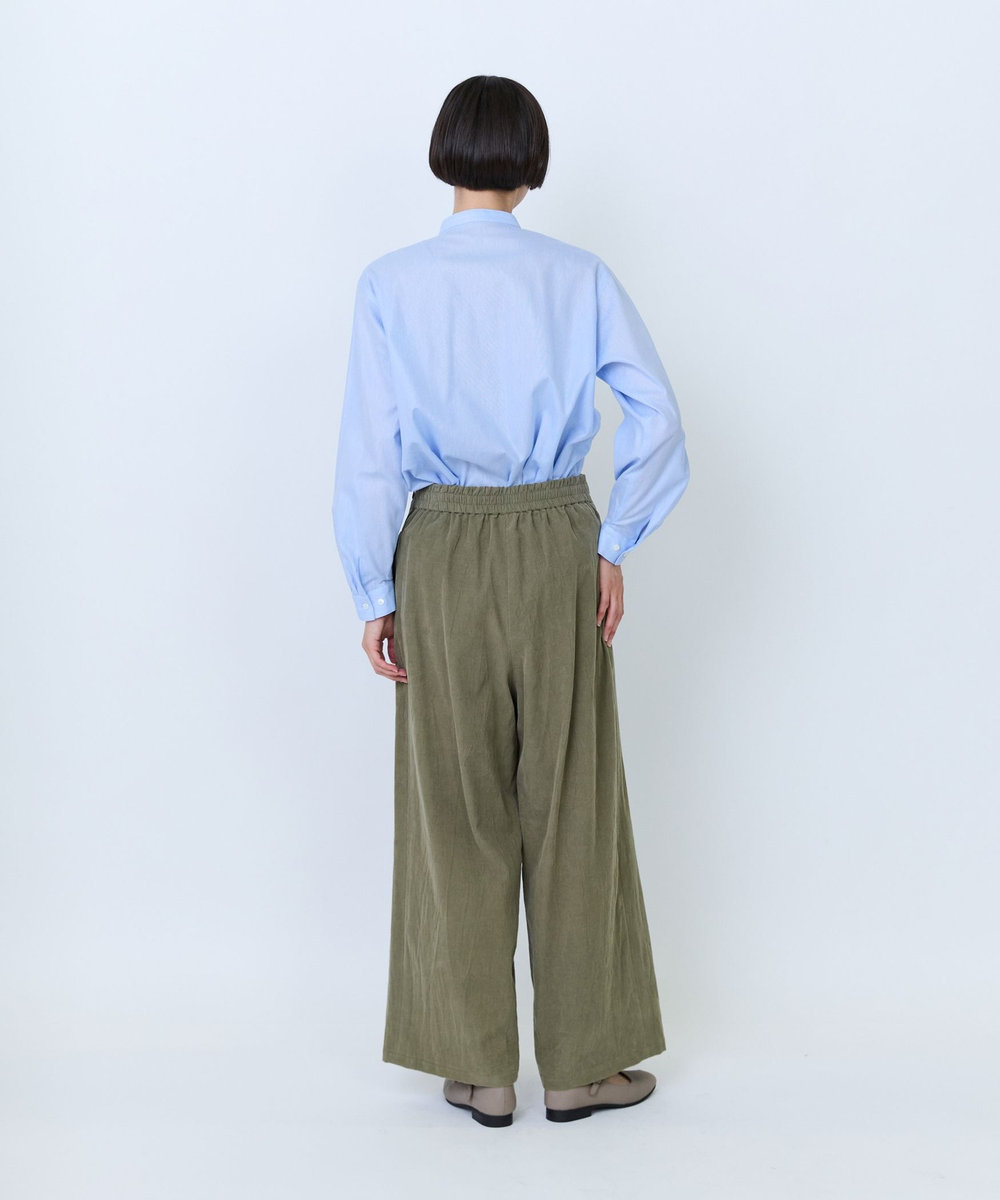 LOISIR コットン細コールBOXタックワイドパンツ カーキ