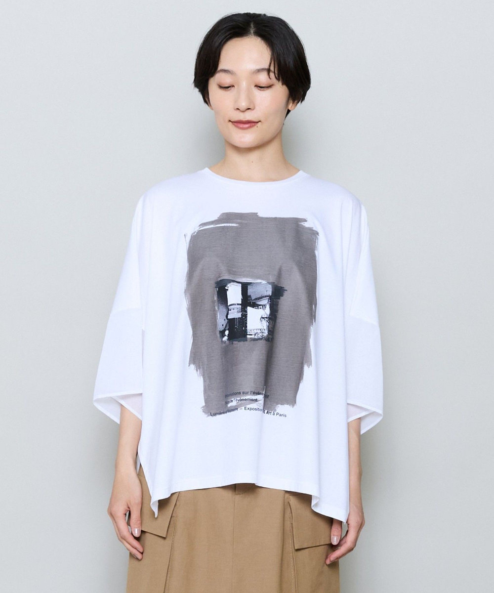 MOGA コットンスムースプリントドッキングトップス チャコールグレー
