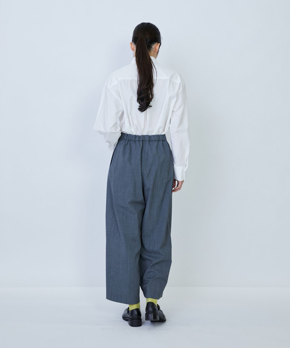 LOISIR ウール混ギャバワイドパンツ ブラック
