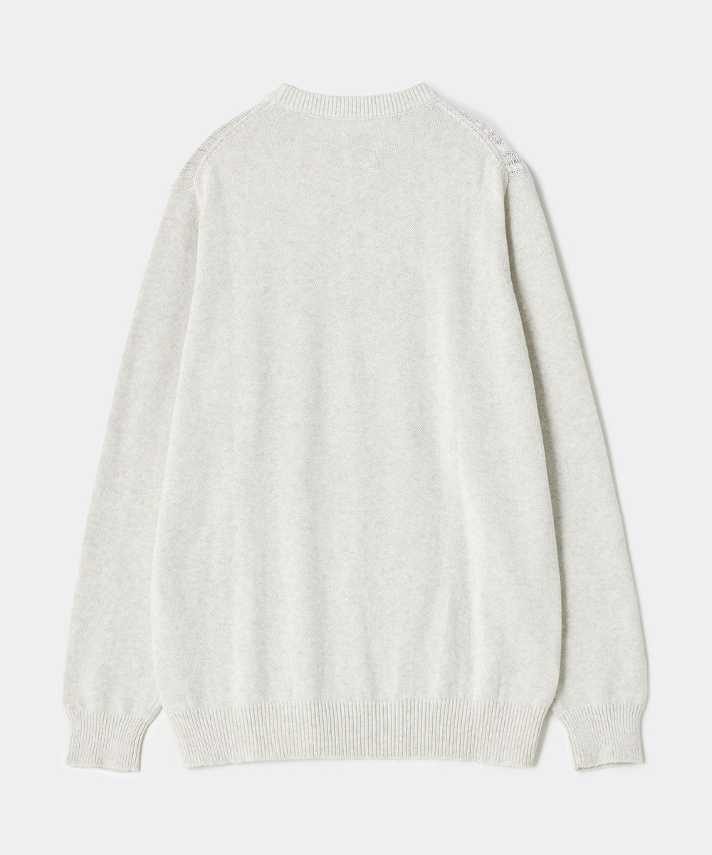 MEN'S BIGI カシミヤ混 パッチワーク風クルーネックニット オフホワイト