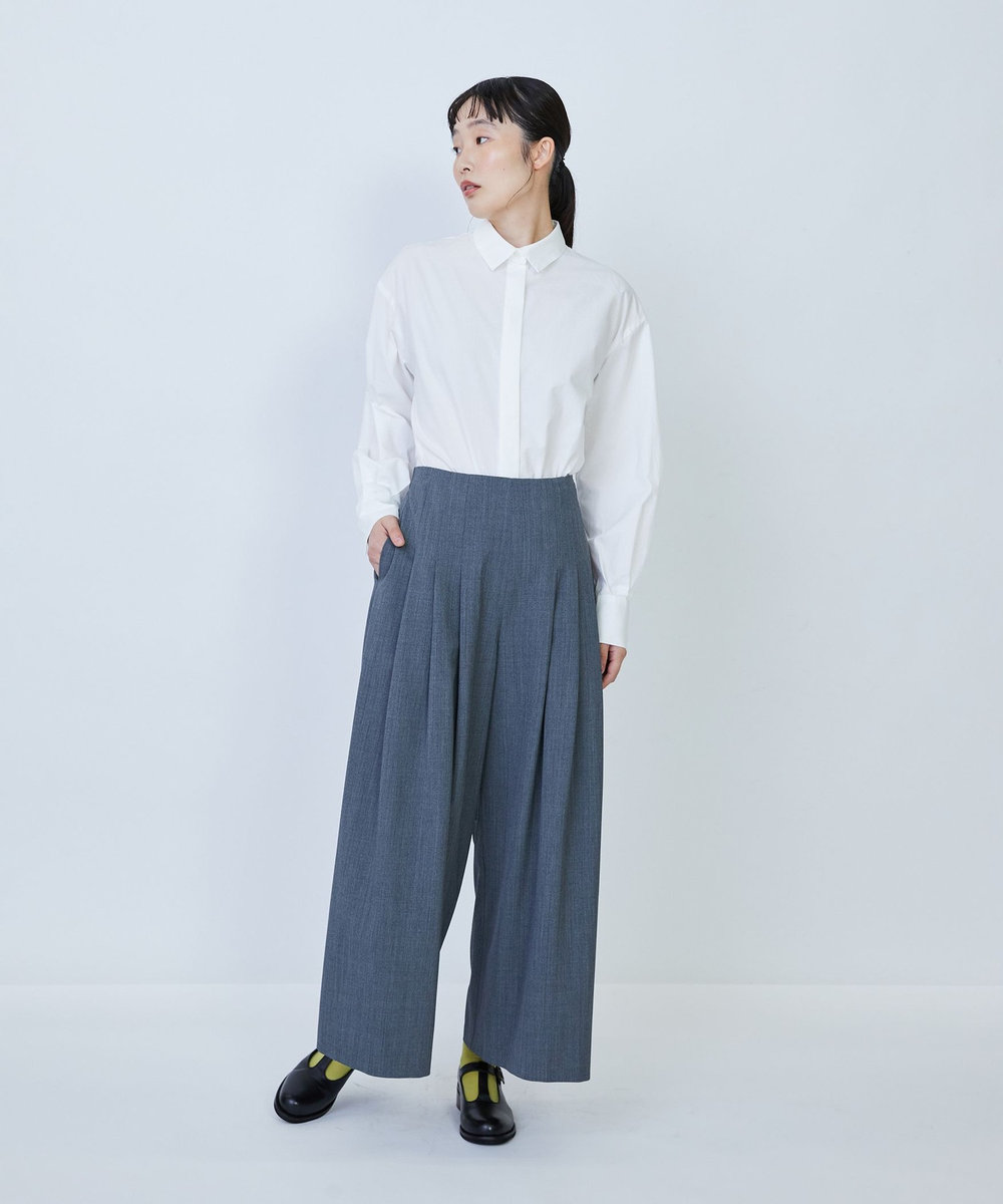 LOISIR ウール混ギャバワイドパンツ ブラック