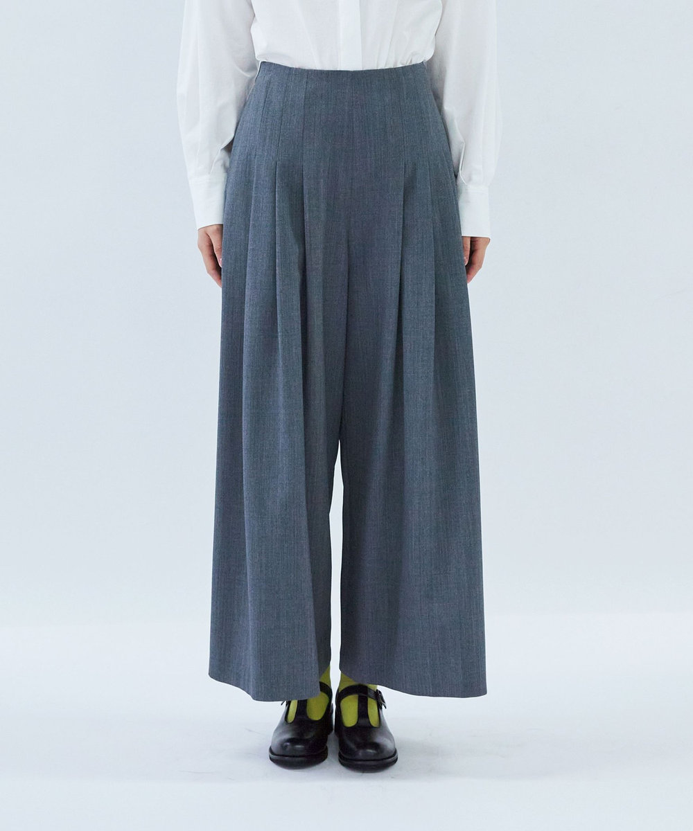 LOISIR ウール混ギャバワイドパンツ ブラック
