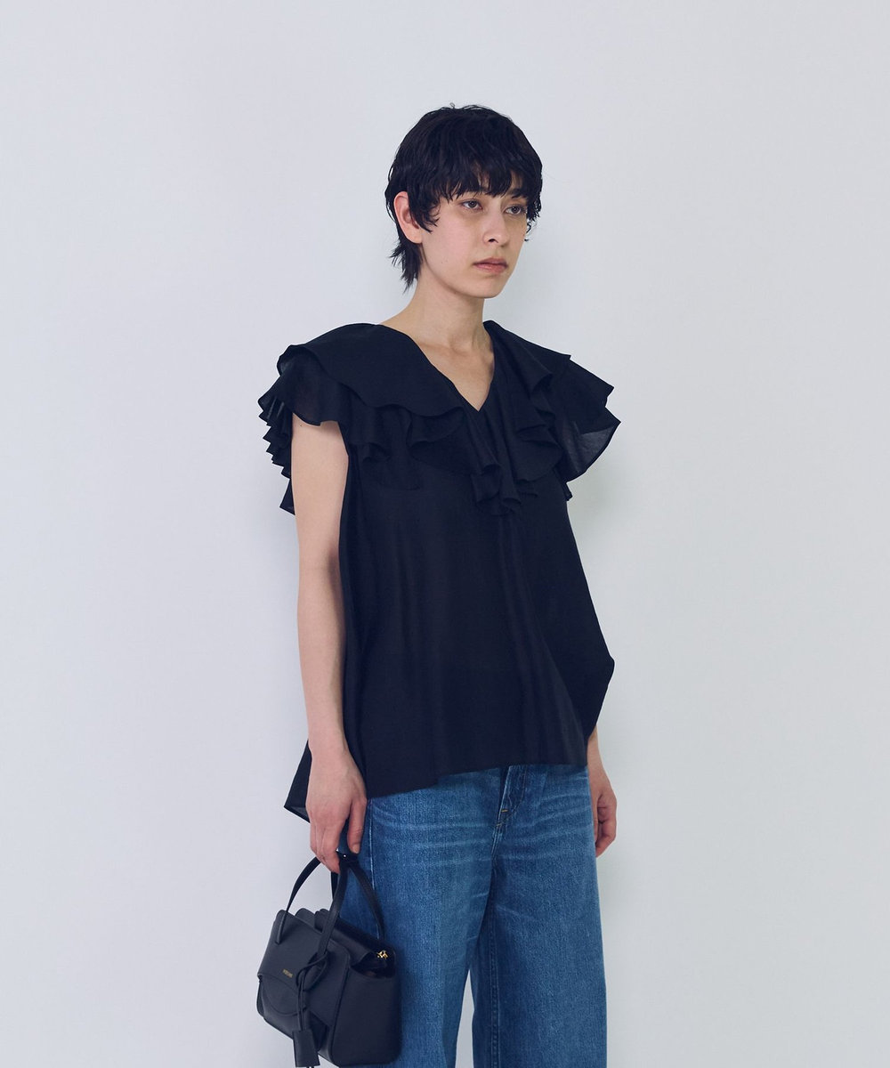 1er Arrondissement シアーテンセルフリルブラウス ブラック