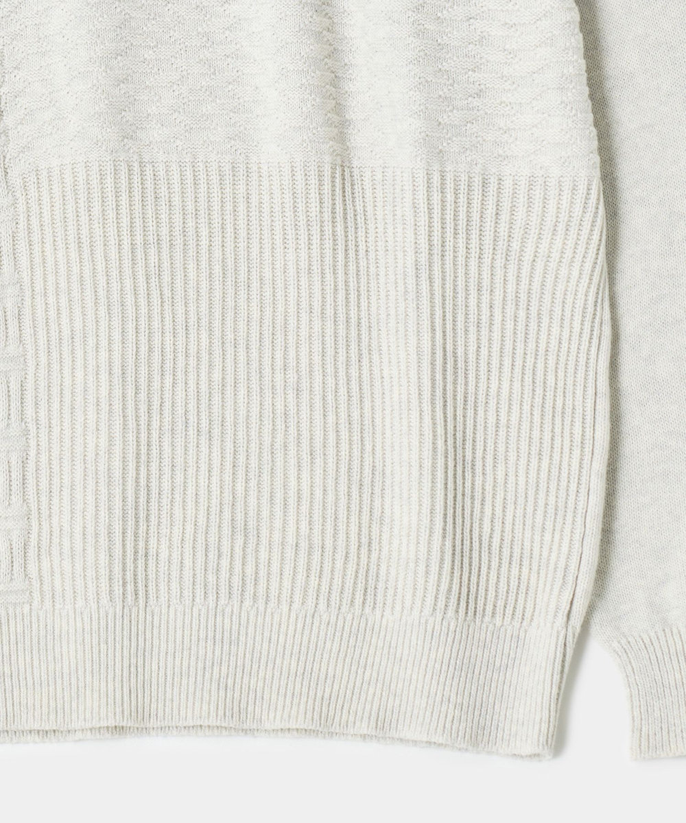 MEN'S BIGI カシミヤ混 パッチワーク風クルーネックニット オフホワイト