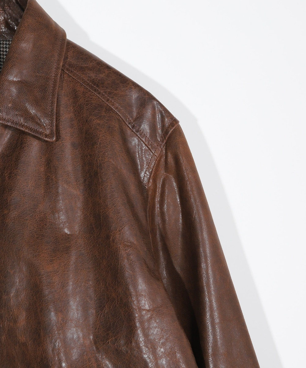 MEN'S BIGI ゴートレザー ライダースブルゾン ブラウン