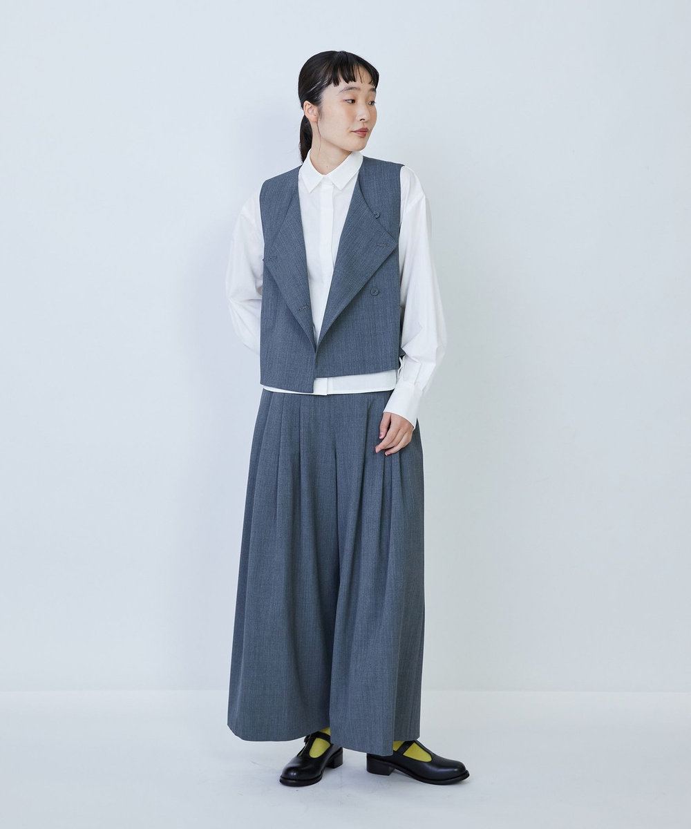 LOISIR ウール混ギャバワイドパンツ ブラック