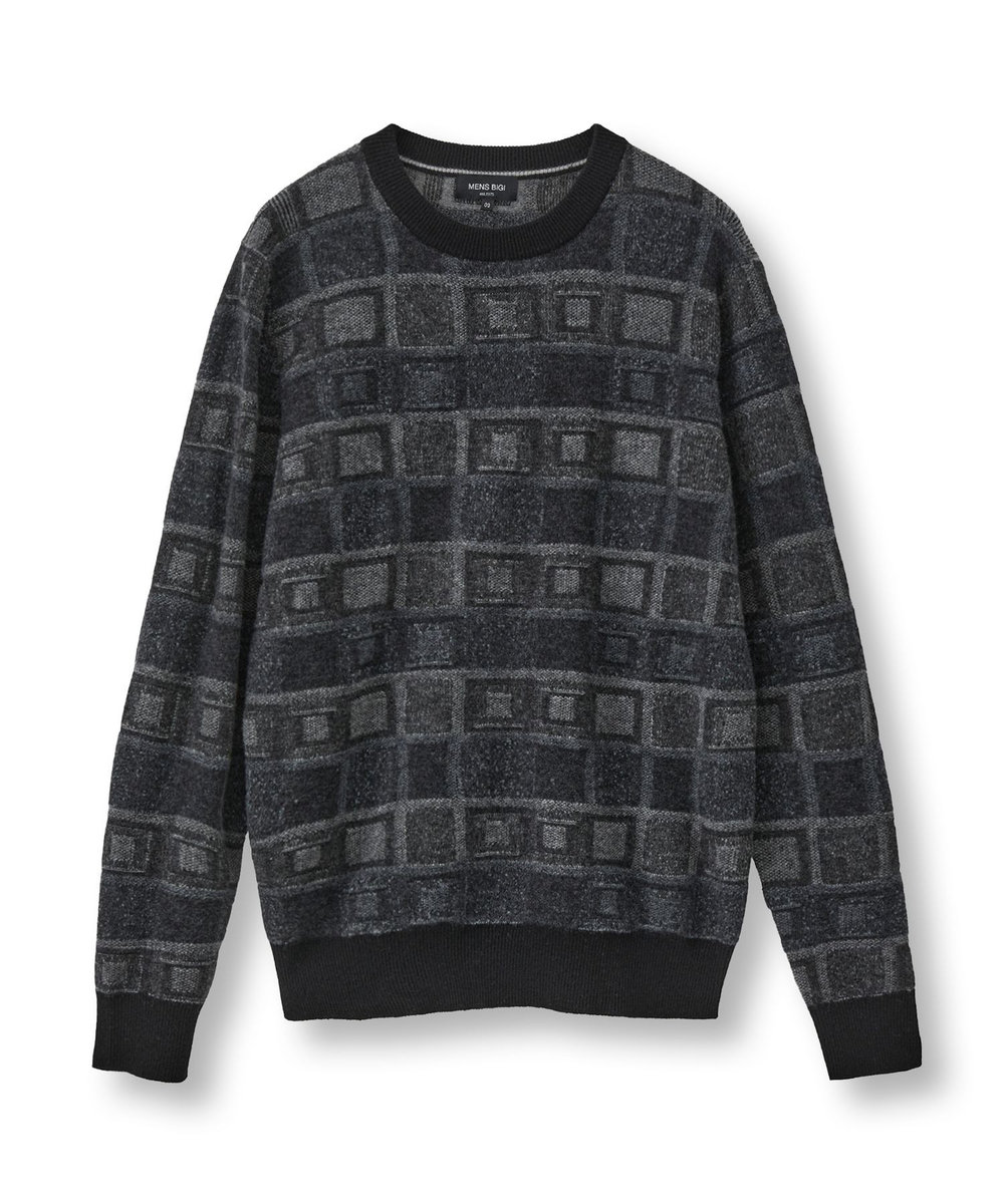 MEN'S BIGI リンクスジャカード クルーネックニット ブラック