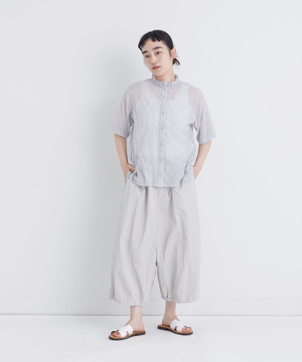 congés payés ADIEU TRISTESSE 【FAVE】シャーリングダブルフリルカラーブラウス ストライプ
