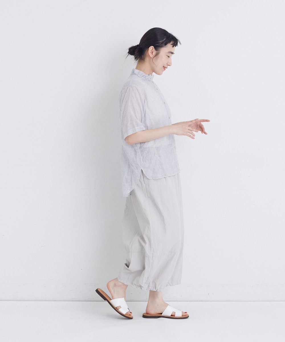 congés payés ADIEU TRISTESSE 【FAVE】シャーリングダブルフリルカラーブラウス ストライプ