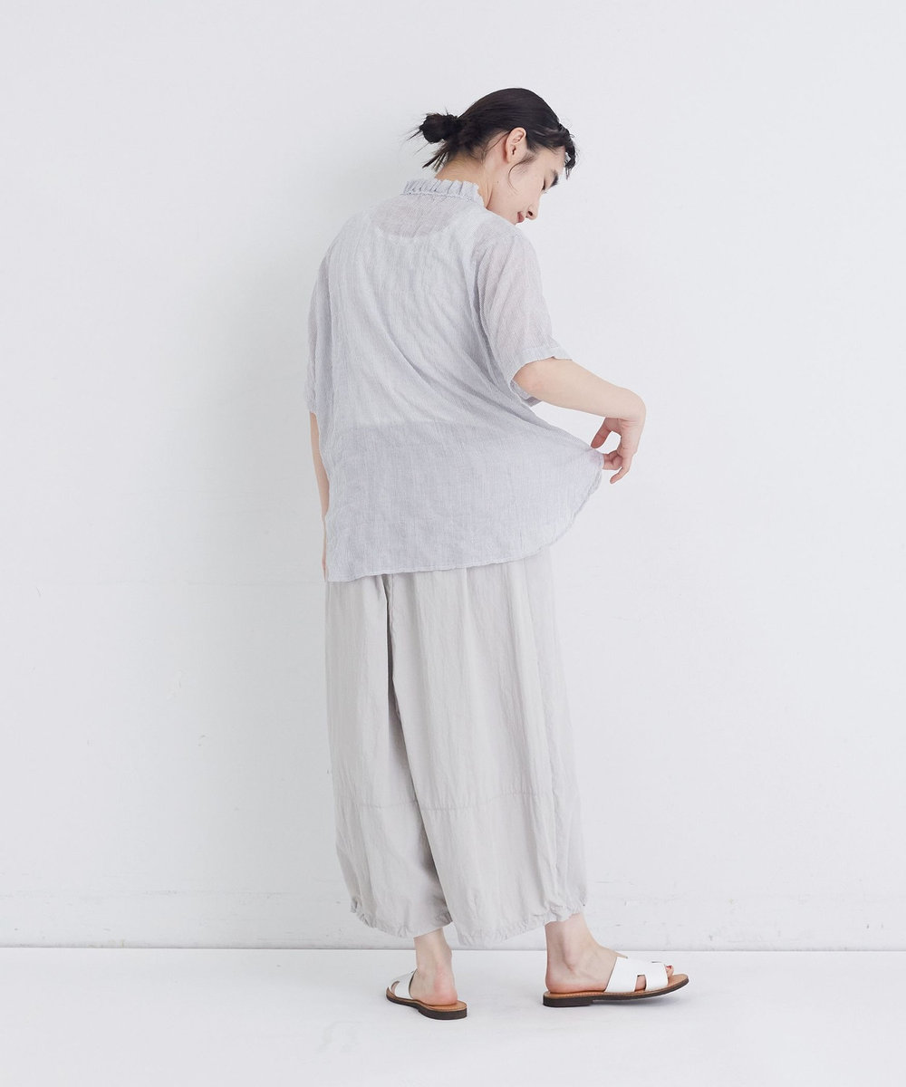 congés payés ADIEU TRISTESSE 【FAVE】シャーリングダブルフリルカラーブラウス ストライプ