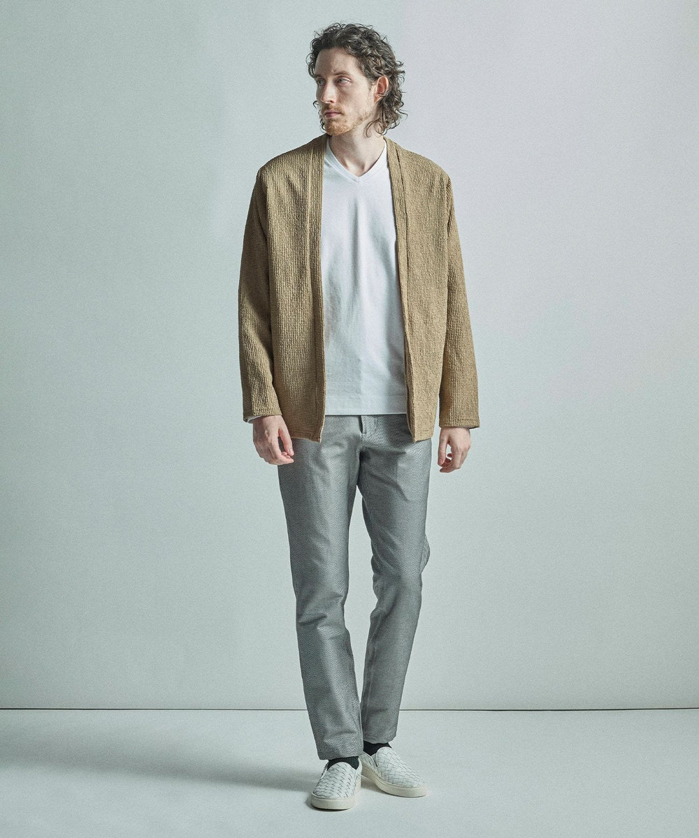 MEN'S BIGI 【ACTIVE TAILOR/アクティブテイラー】シルケットスムースVネック長袖Tシャツ ホワイト