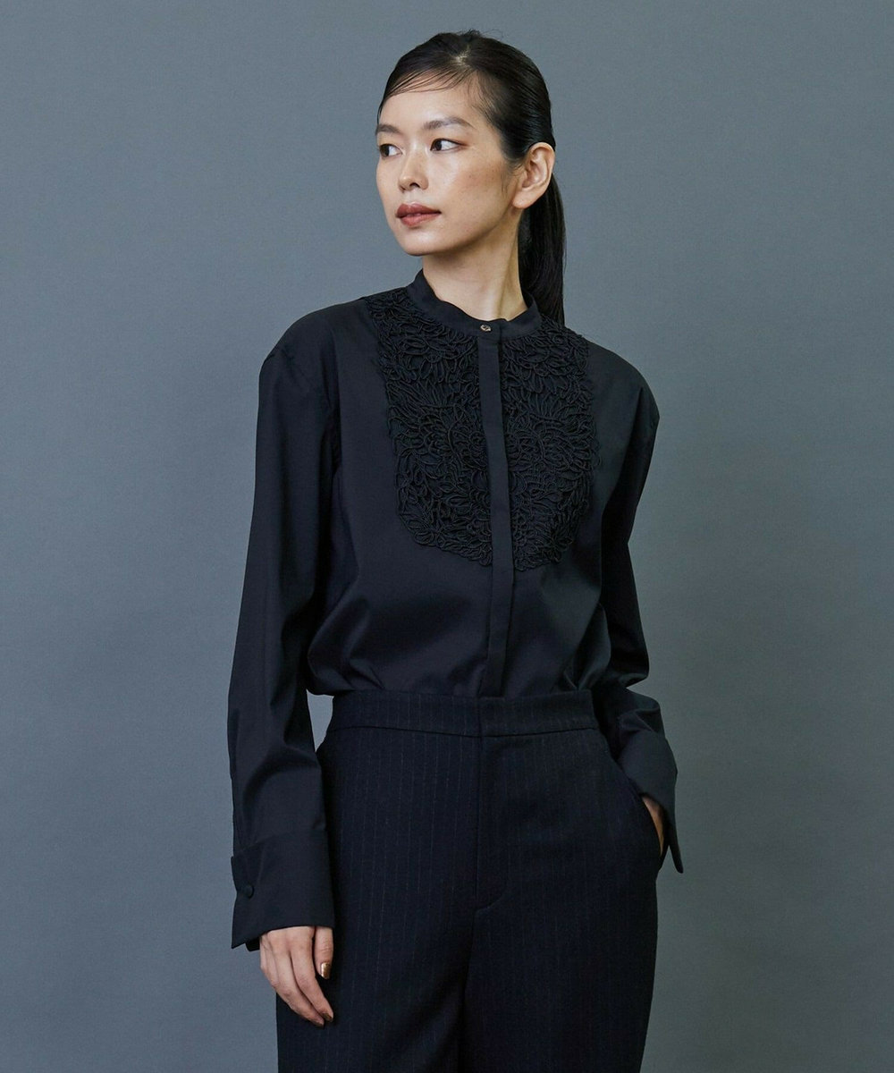 L'EQUIPE COUTURIER Super120's テクノストレッチコード刺繍シャツ ブラック