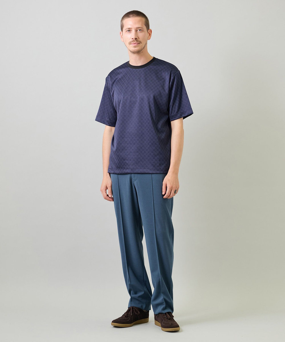UNION STATION ジオメトリックジャガードTシャツ＜ストレッチ・マシンウォッシャブル＞ ネイビー