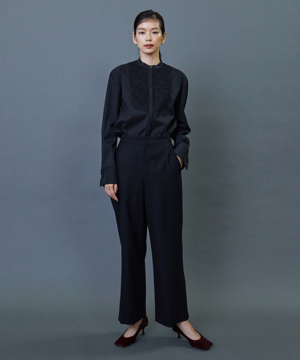 L'EQUIPE COUTURIER Super120's テクノストレッチコード刺繍シャツ ブラック
