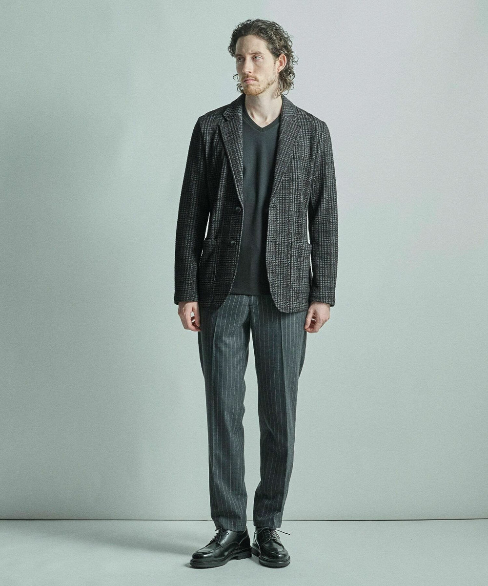 MEN'S BIGI ジャガードニット グレンチェックジャケット ブラック