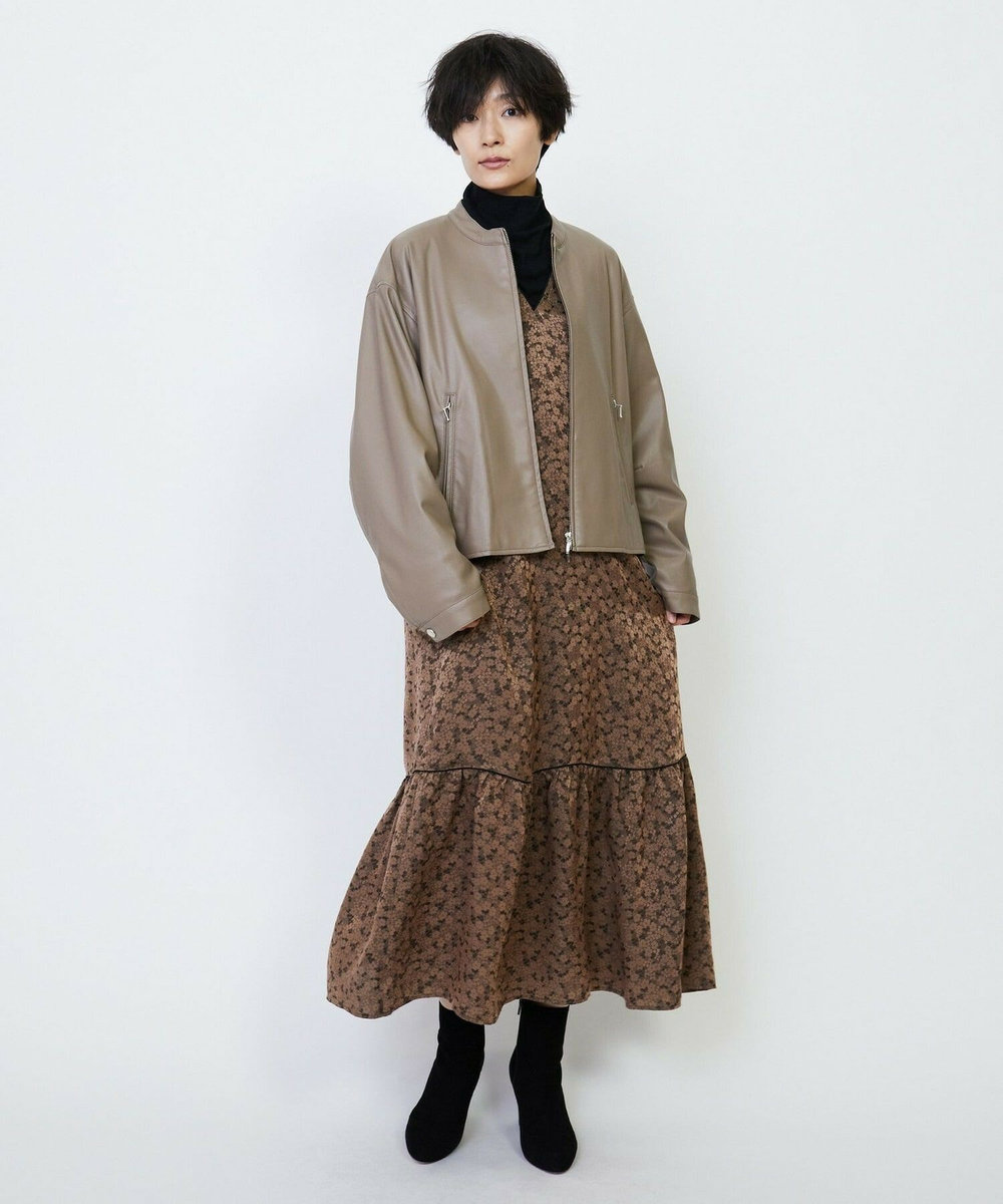 feerique feerique フェイクレザーストレッチブルゾン モカ