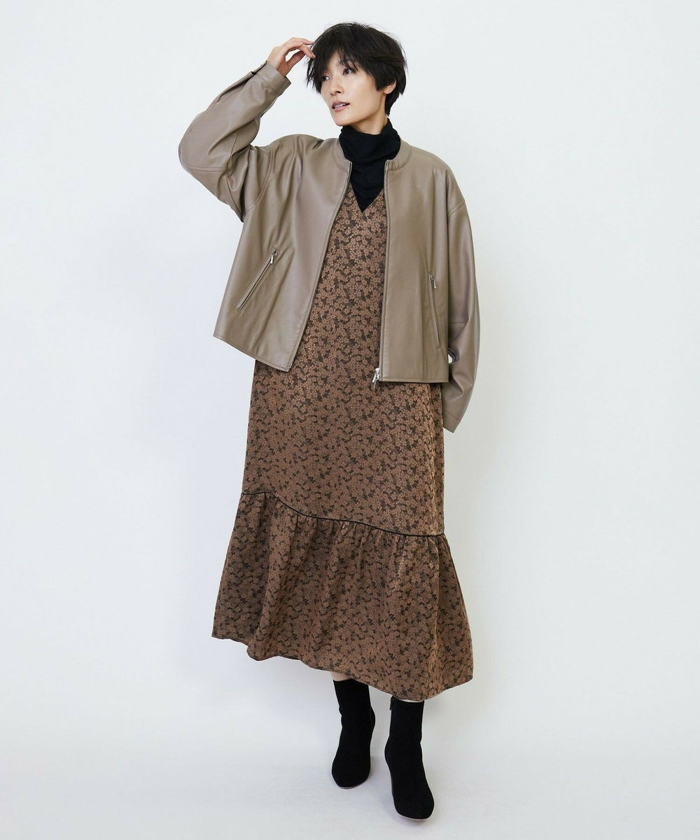 feerique feerique フェイクレザーストレッチブルゾン モカ