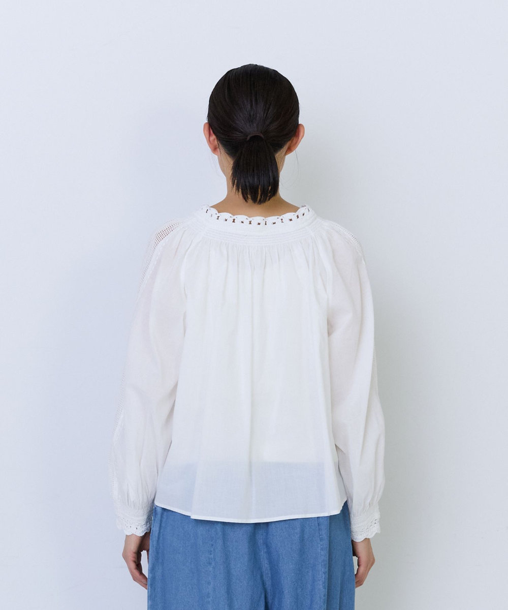 ADIEU TRISTESSE インドコットンクロシェトリミングブラウス オフホワイト