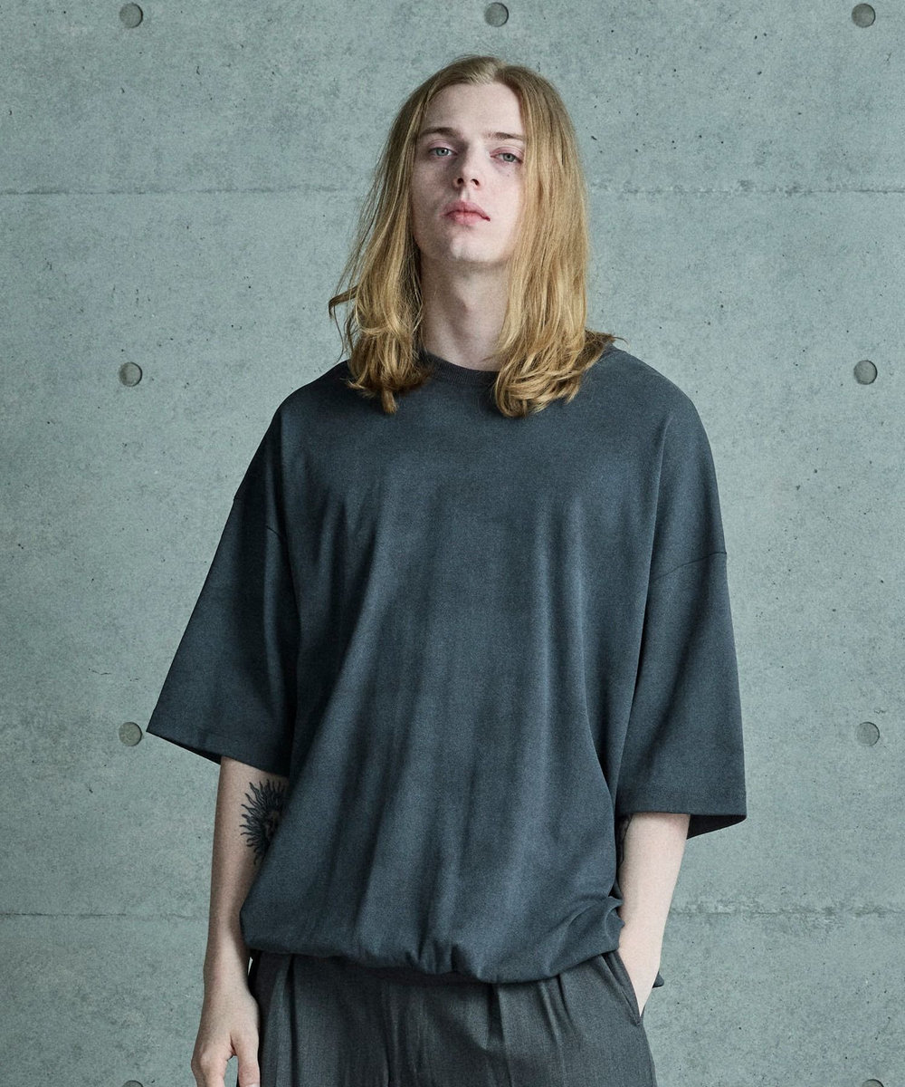 MEN'S BIGI ムラ染めプリントルーズフィットTEE ブラック