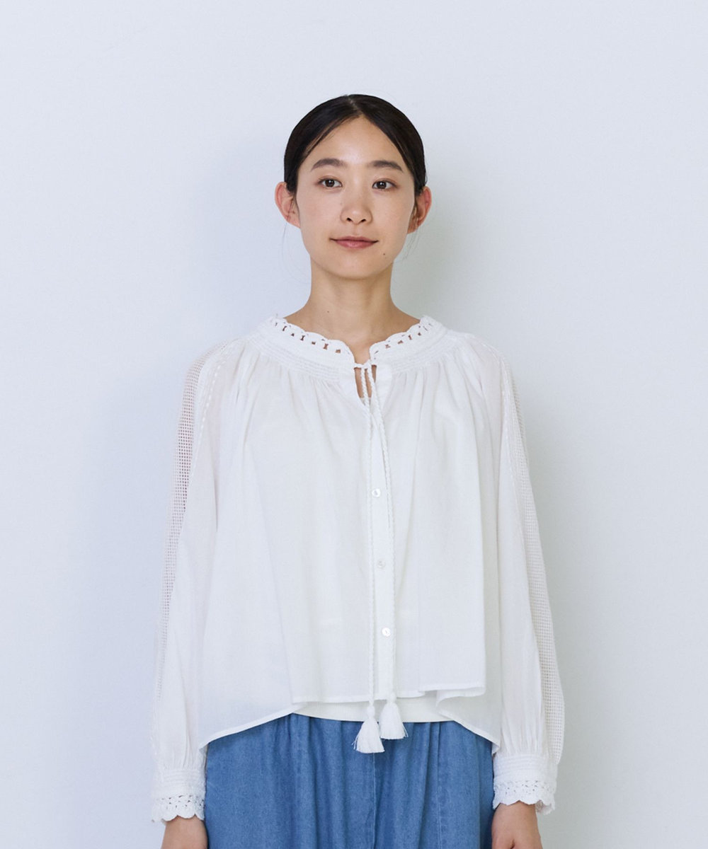ADIEU TRISTESSE インドコットンクロシェトリミングブラウス オフホワイト