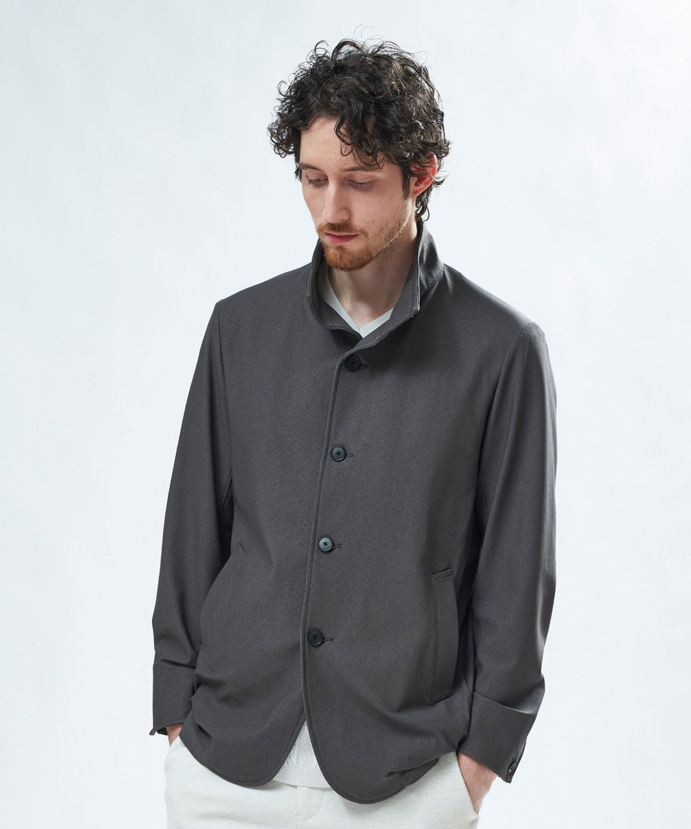 MEN'S BIGI シャンブレー調ハイテンショントリコット スタンドカラーカーデブルゾン＜接触冷感/速乾/UVカット＞ チャコールグレー